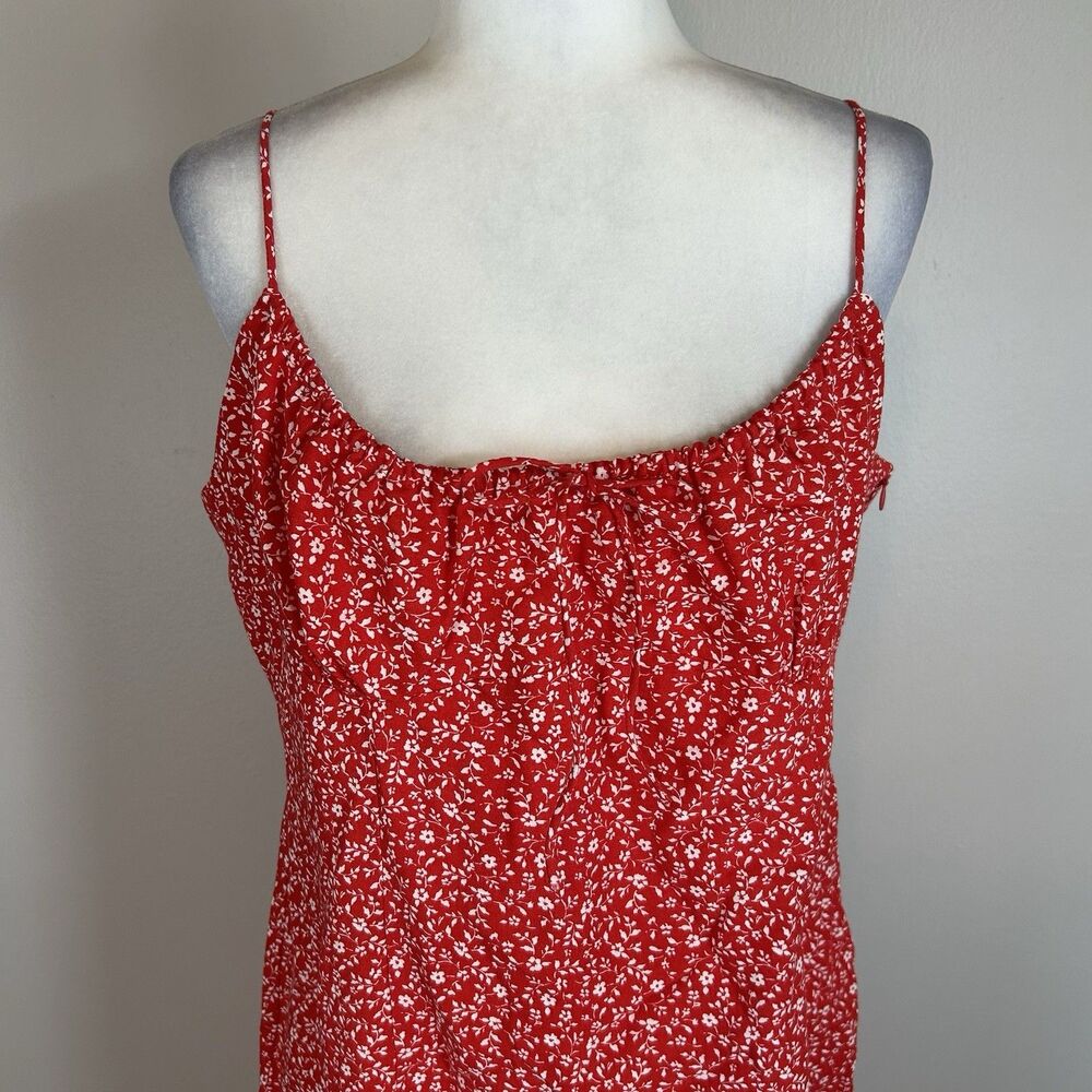 Zara XXL Dress Red Floral Midi Ditsy Side Slit Red Sleeveless Peasant Cottage - Picture 6 of 11